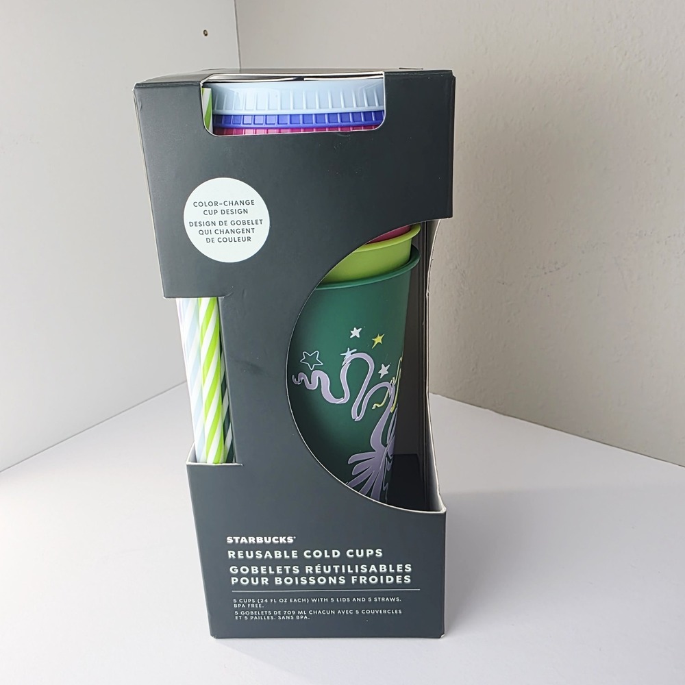 Starbucks Reusable Cold Cups Holiday Christmas Glitter 5 Pack 24oz